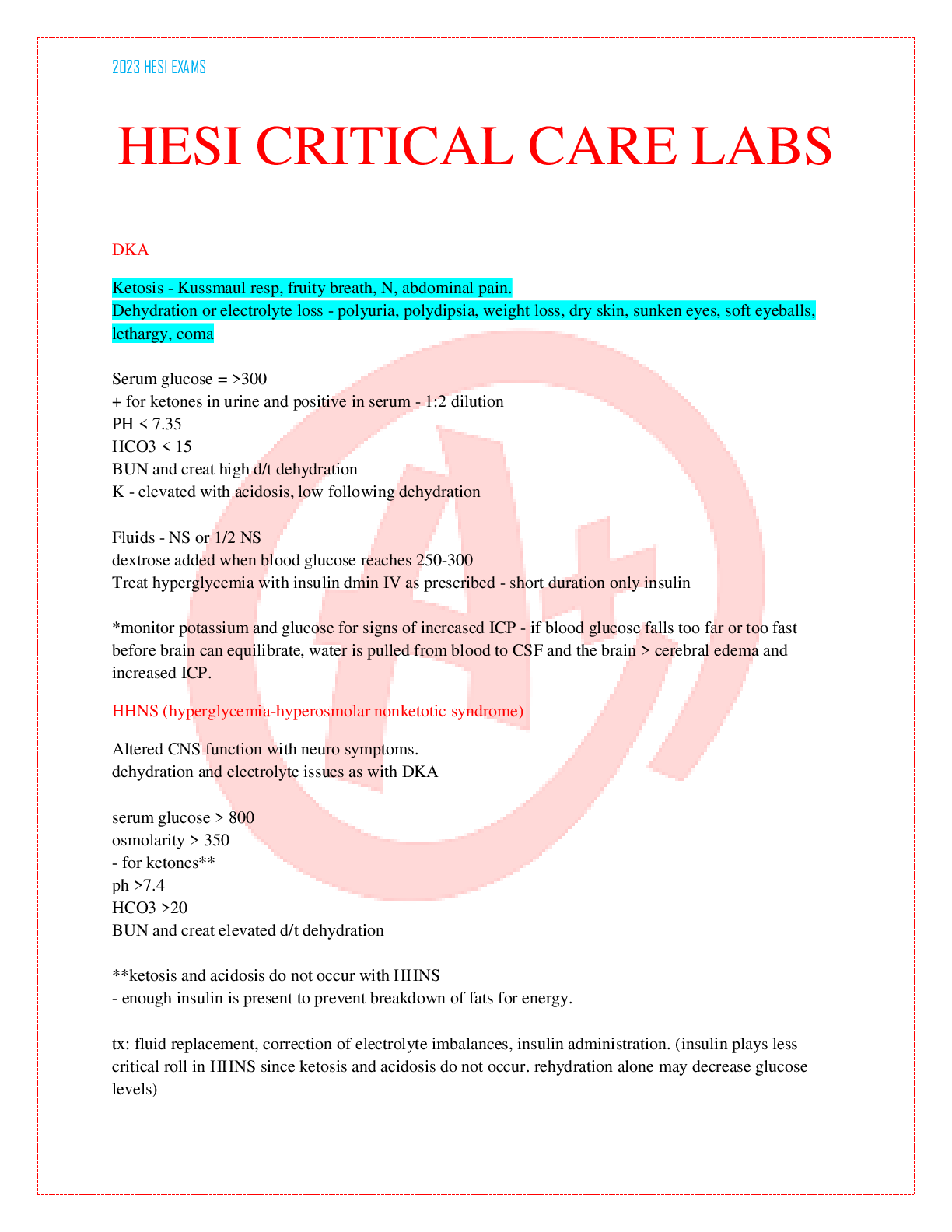 Preview image of HESI CRITICAL CARE LABS document